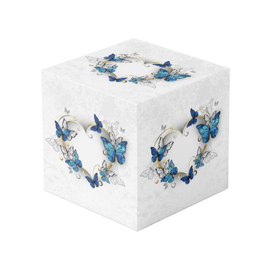 Sieraden Hart met Vlinders Morpho Kubus (Voorkant hoekig)