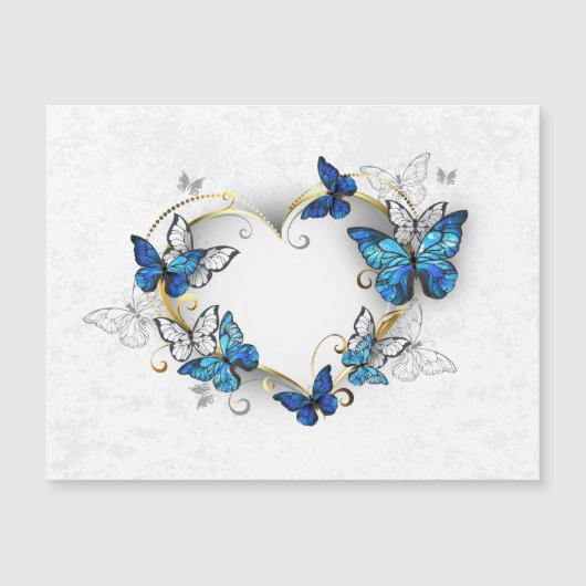Sieraden Hart met Vlinders Morpho Magnetische Uitnodiging (Voorkant)
