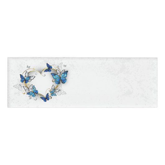 Sieraden Hart met Vlinders Morpho Naambadge (Voorkant)