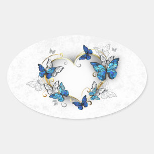 Sieraden Hart met Vlinders Morpho Ovale Sticker