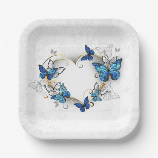 Sieraden Hart met Vlinders Morpho Papieren Bordje (Voorkant)