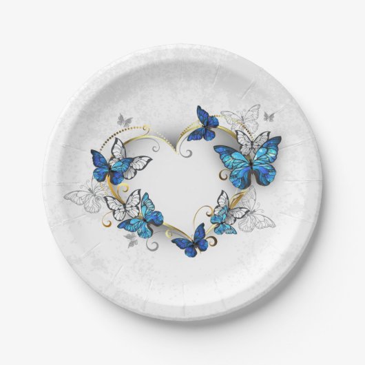 Sieraden Hart met Vlinders Morpho Papieren Bordje (Voorkant)