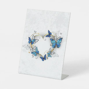 Sieraden Hart met Vlinders Morpho Reclamebord Met Voetstuk
