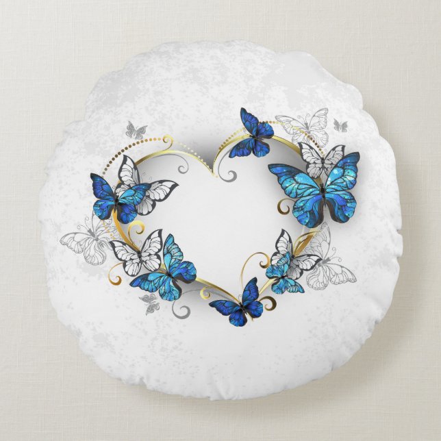 Sieraden Hart met Vlinders Morpho Rond Kussen (Voorkant)