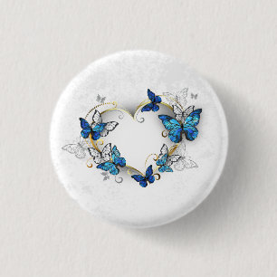 Sieraden Hart met Vlinders Morpho Ronde Button 3,2 Cm