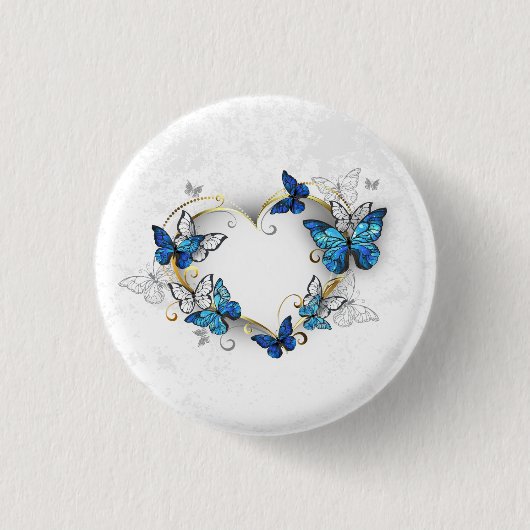 Sieraden Hart met Vlinders Morpho Ronde Button 3,2 Cm (Voorkant)