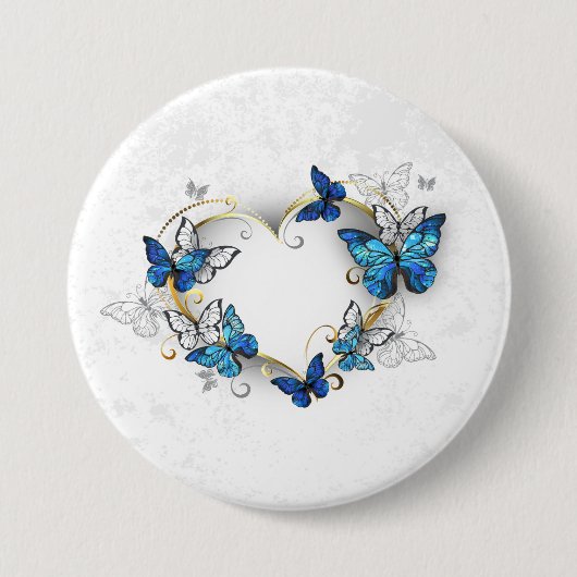 Sieraden Hart met Vlinders Morpho Ronde Button 7,6 Cm (Voorkant)