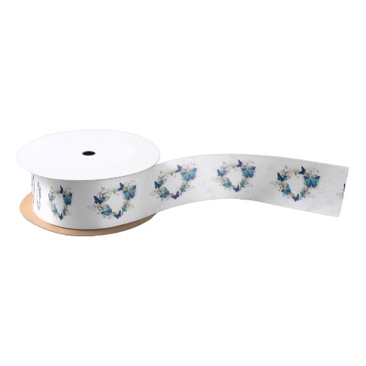 Sieraden Hart met Vlinders Morpho Satijnen Lint (Spoel)