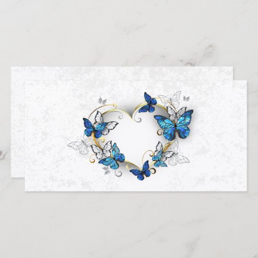 Sieraden Hart met Vlinders Morpho Save The Date (Voorkant / Achterkant)