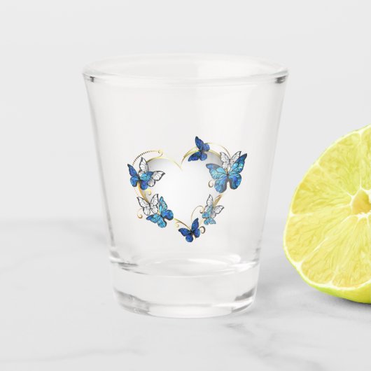 Sieraden Hart met Vlinders Morpho Shot Glas (Voorkant)