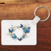 Sieraden Hart met Vlinders Morpho Sleutelhanger (Voorkant)