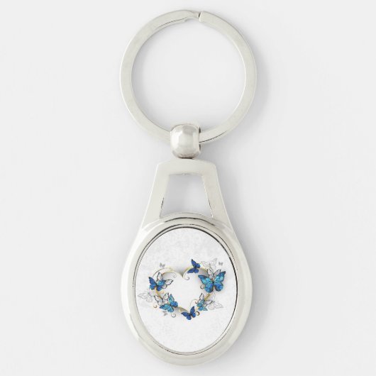 Sieraden Hart met Vlinders Morpho Sleutelhanger (Voorkant)