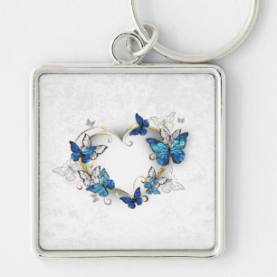 Sieraden Hart met Vlinders Morpho Sleutelhanger