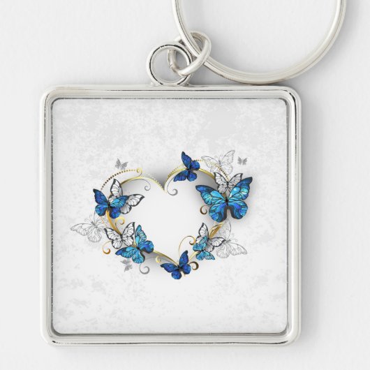 Sieraden Hart met Vlinders Morpho Sleutelhanger (Voorkant)