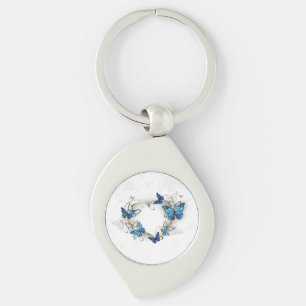Sieraden Hart met Vlinders Morpho Sleutelhanger