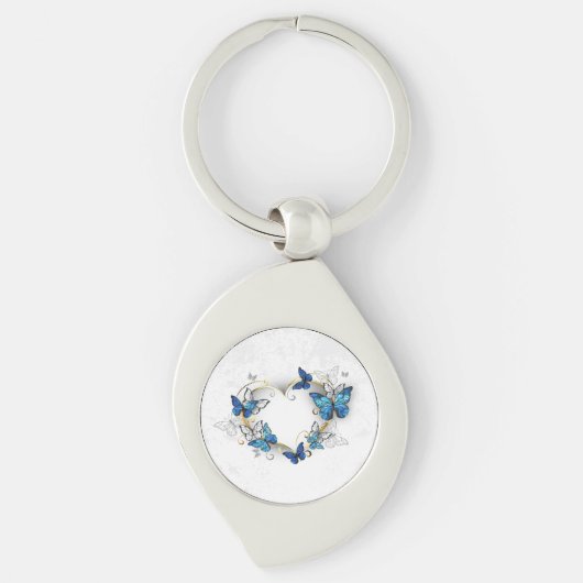 Sieraden Hart met Vlinders Morpho Sleutelhanger (Voorkant)