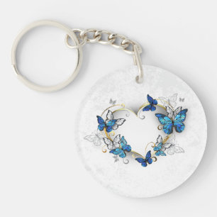 Sieraden Hart met Vlinders Morpho Sleutelhanger