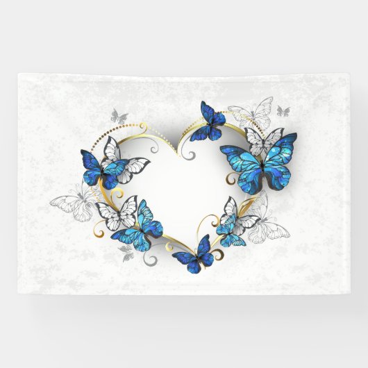 Sieraden Hart met Vlinders Morpho Spandoek (Horizontaal)