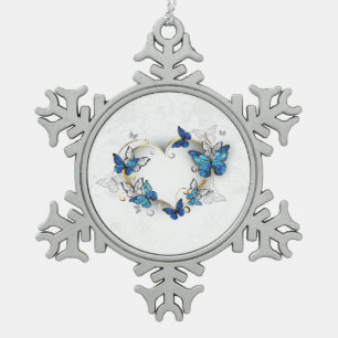 Sieraden Hart met Vlinders Morpho Tin Sneeuwvlok Ornament