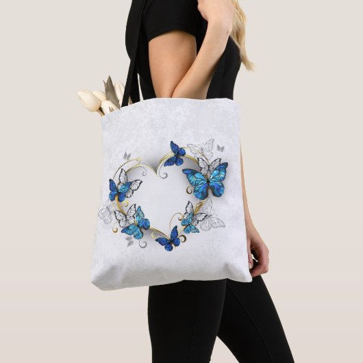 Sieraden Hart met Vlinders Morpho Tote Bag (Dichtbij)