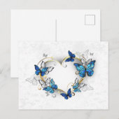 Sieraden Hart met Vlinders Morpho Uitnodiging Briefkaart (Voorkant / Achterkant)