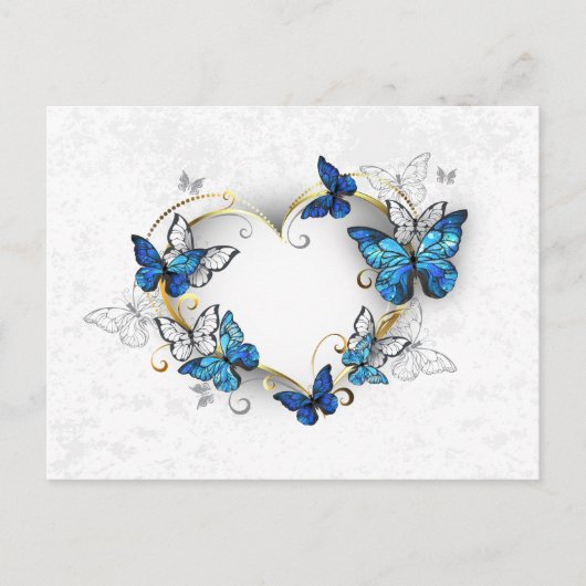 Sieraden Hart met Vlinders Morpho Uitnodiging Briefkaart (Voorkant)