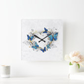 Sieraden Hart met Vlinders Morpho Vierkante Klok (Huis)