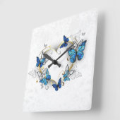 Sieraden Hart met Vlinders Morpho Vierkante Klok (Hoek)