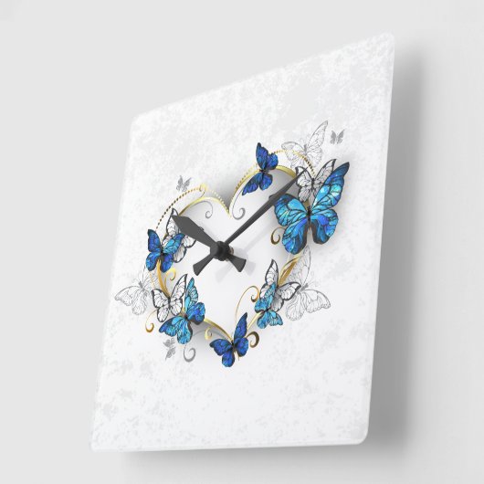Sieraden Hart met Vlinders Morpho Vierkante Klok (Hoek)