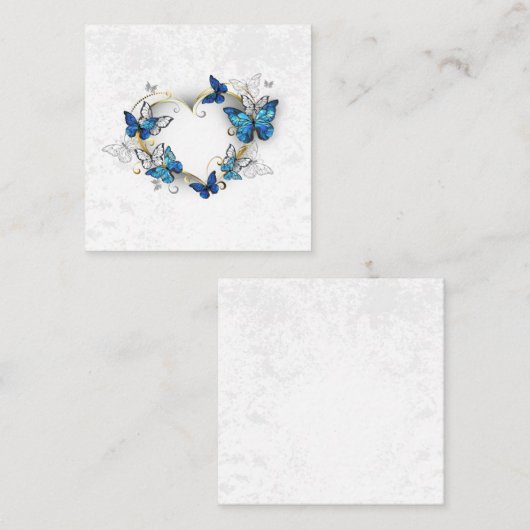 Sieraden Hart met Vlinders Morpho Vierkante Visitekaartje (Voorkant / Achterkant)