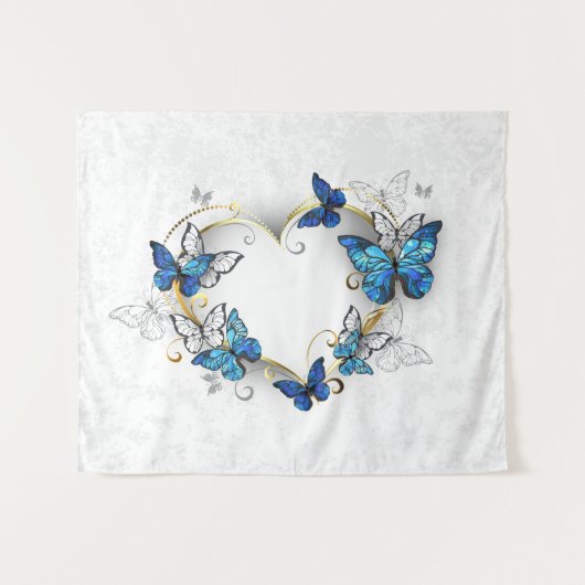 Sieraden Hart met Vlinders Morpho Wandkleed (Voorkant (horizontaal))