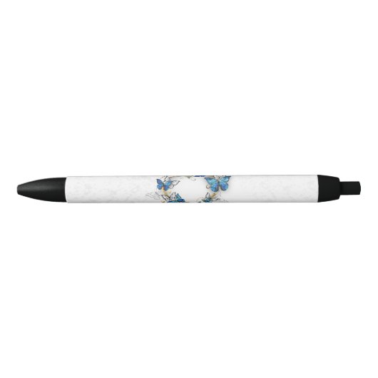 Sieraden Hart met Vlinders Morpho Zwarte Inkt Pen (Voorkant)
