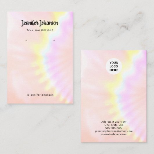 Sieraden Houder Oorbellen Roze Regenboog Holografi Visitekaartje (Voorkant / Achterkant)