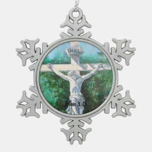 Sieraden Johannes 3:16 geloof kerk dominee Tin Sneeuwvlok Ornament