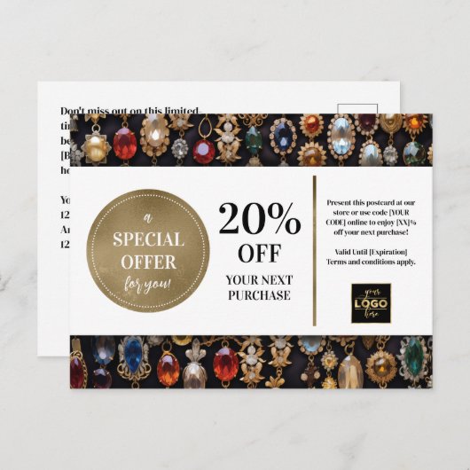 Sieraden Juwelier Coupon Korting Briefkaart (Voorkant / Achterkant)