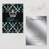 Sieraden Kroon Damask Elegant Cadeaubon Blauwgroen Kortingskaartje (Voorkant / Achterkant)