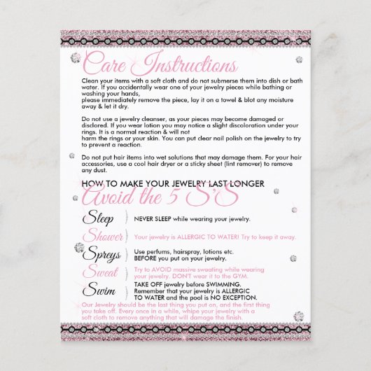 Sieraden Langer Maken Verzorgingsinstructies Tips Flyer (Voorkant)