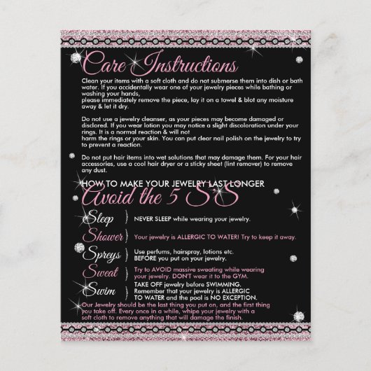 Sieraden Langer Mooier Verzorgingsinstructies Word Flyer (Voorkant)