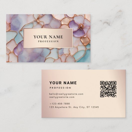 Sieraden Luxe Bloemen Chic QR Code Visitekaartje (Voorkant / Achterkant)