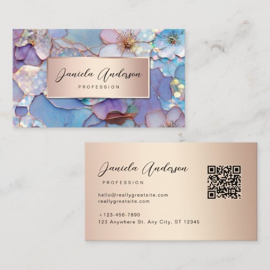 Sieraden Luxe Bloemen, Chique Opal Textures QR Cod Visitekaartje (Voorkant / Achterkant)