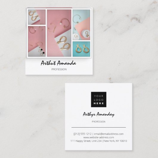 Sieraden Luxe Goederen Parels Roos Roze Wit Ingeli Vierkante Visitekaartje (Voorkant / Achterkant)