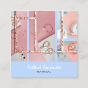 Sieraden Luxe Gouden Parel Roos Roze Lijst blauw Vierkante Visitekaartje