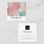 Sieraden Luxe gouden parels Roos roze wit ingelijs Vierkante Visitekaartje (Voorkant / Achterkant)