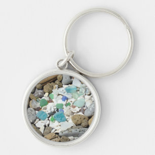 Sieraden met schelpen, zeeglas en drijfhout sleutelhanger