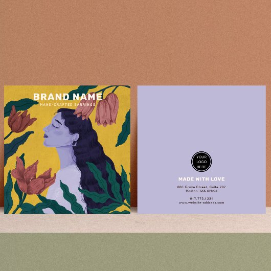 Sieraden Oorbellen Houder Botanische Bloemen Vrouw Vierkante Visitekaartjes