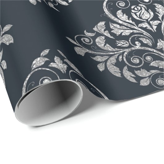 Sieraden Royal Ornament Damask Zwart VIP Silver Cadeaupapier (Rol Hoek)