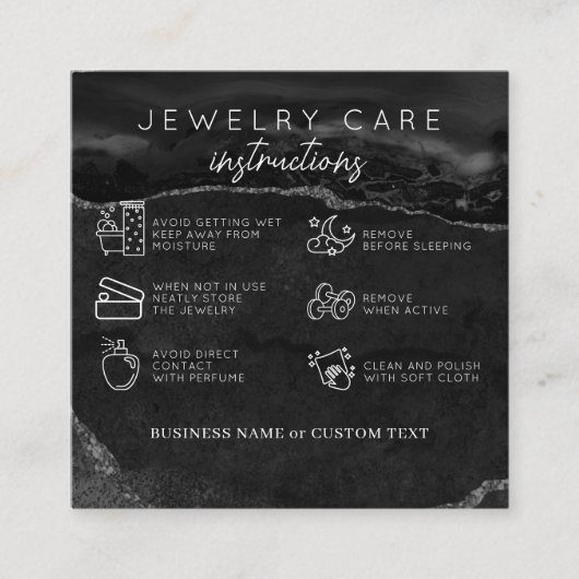 Sieraden Zorg Dank u Zwart Zilver Agaat Business Informatiekaartje (Voorkant)