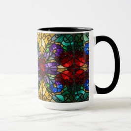 Sieradenkleurige bloemige glas-in-loodkunstmok mok