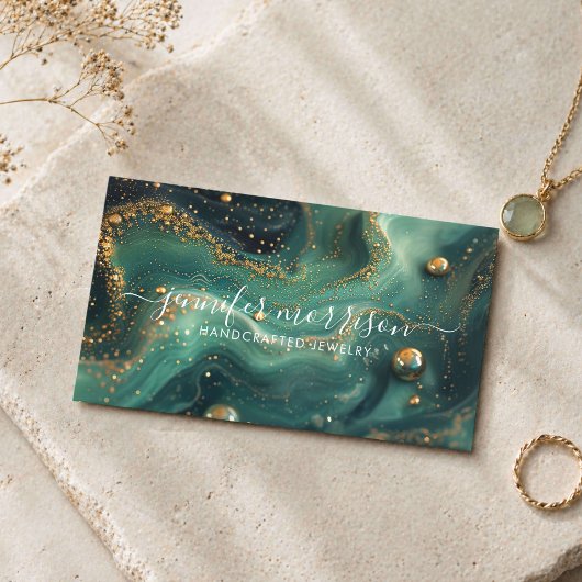 Sieradenontwerper Emerald Malachite Goud Visitekaartje