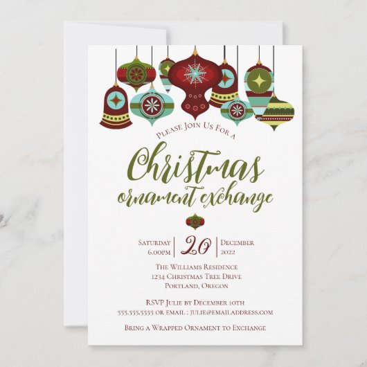 Sieradenruilparty Retro Kerstbal Kaart (Voorkant)